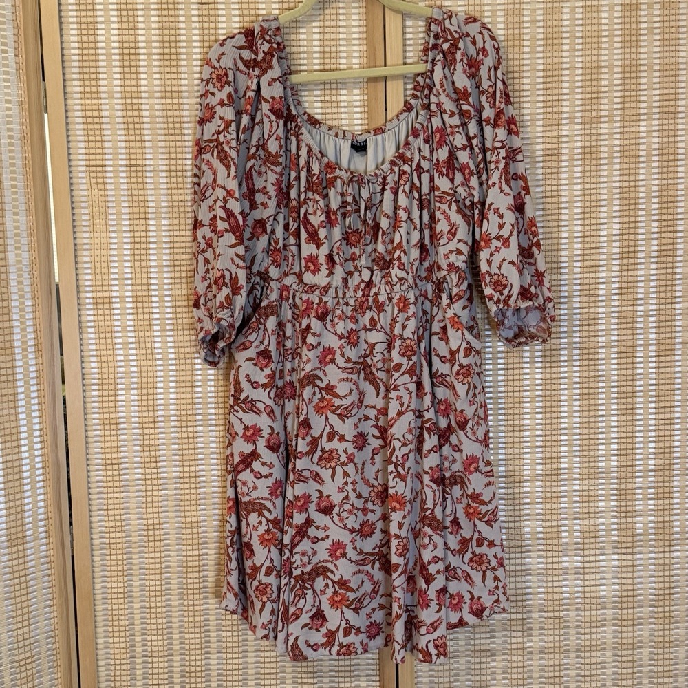 Torridโ Womens 0/L Mini Dress Peach Orange Floral Pockets Lined Boho Western